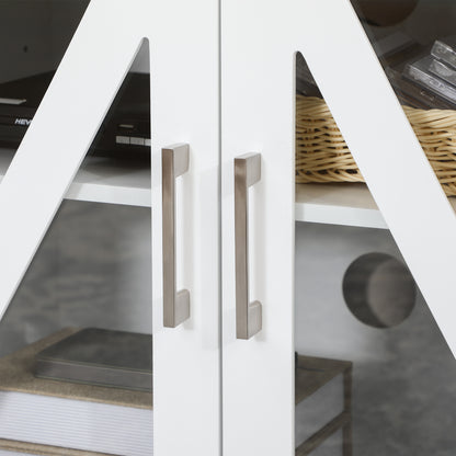 Living Room TV Stand Table for TVs up to 58" with 4 Tempered Glass Doors Adjustable Shelves and 4 Cable Holes for Bedroom 130x35x60 cm White