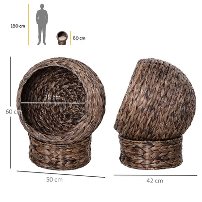 Rattan Cat Basket Cat Cave Cat House Cat Bed with Cushion Pet Bed Water Hyacinth Coffee 50 x 42 x 60 cm