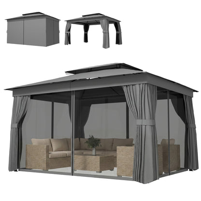 Gazebo 3.8 x 3 m — Water-Resistant, Stable, Weather-Resistant Garden Gazebo with Double Roof, Curtains & Mosquito Net, Party Tent with Hooks, Metal Frame, Dark Gray