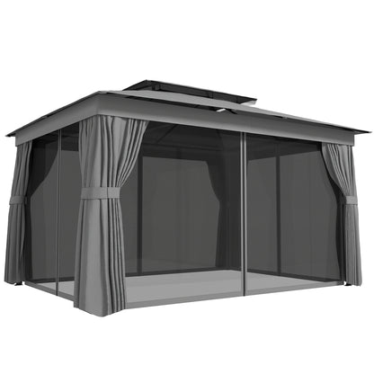 Gazebo 3.8 x 3 m — Water-Resistant, Stable, Weather-Resistant Garden Gazebo with Double Roof, Curtains & Mosquito Net, Party Tent with Hooks, Metal Frame, Dark Gray