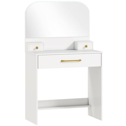 Curved-Mirror Vanity Table, 3-Drawer Makeup Desk for Small Spaces, White, 31.5 x 15.7 x 53.1 in