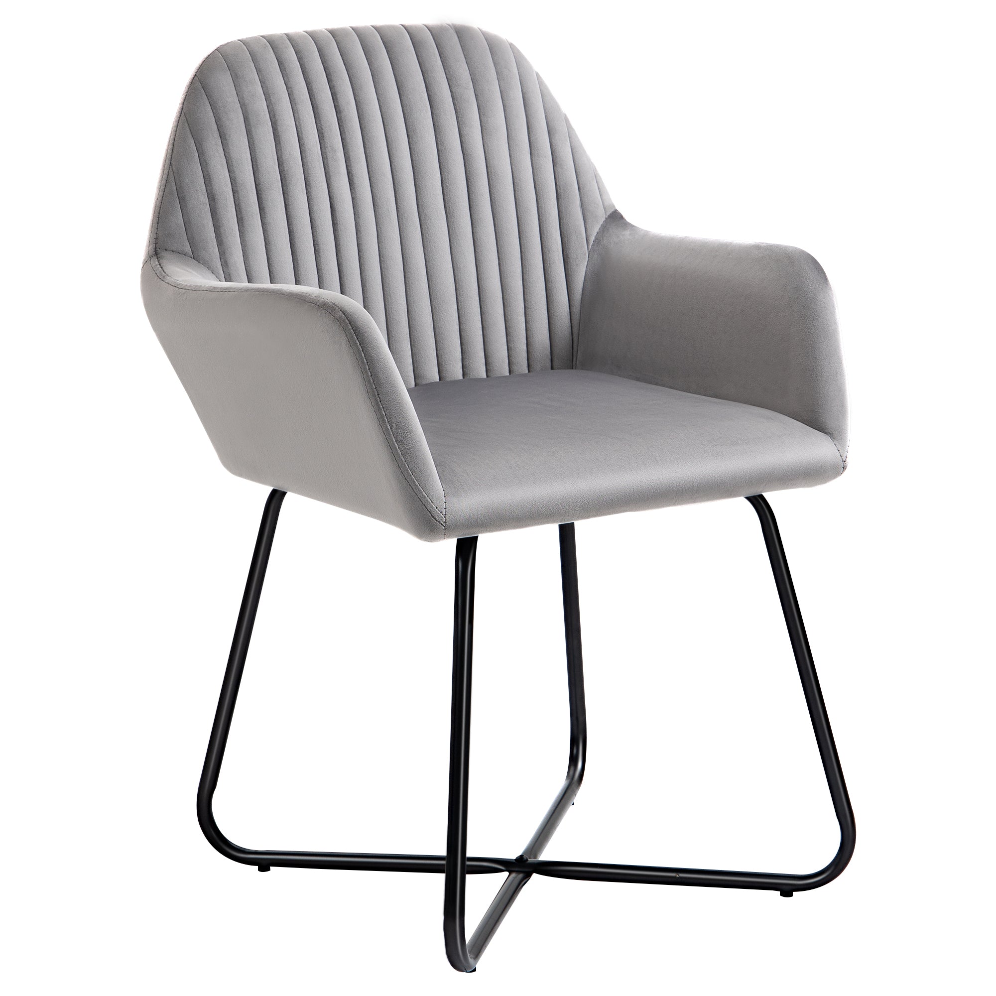 Lounge Armchair Upholstered in Velvet with Padded Seat Crossed Metal Base Reading Armchair for Living Room Bedroom Gray