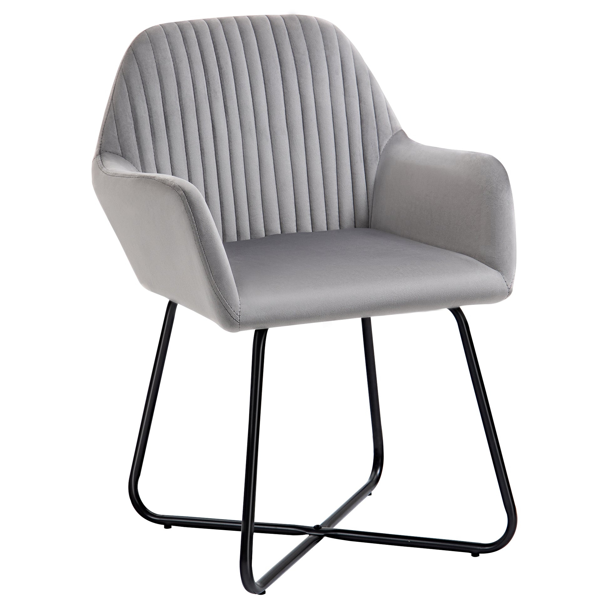 Lounge Armchair Upholstered in Velvet with Padded Seat Crossed Metal Base Reading Armchair for Living Room Bedroom Gray