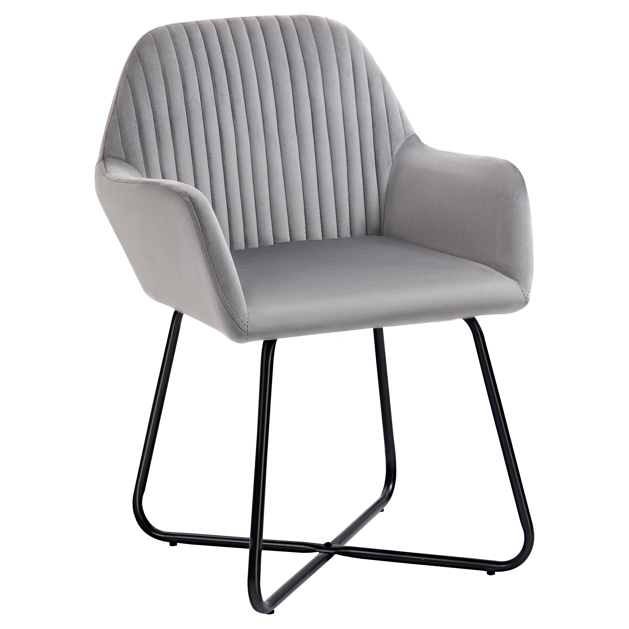 Lounge Armchair Upholstered in Velvet with Padded Seat Crossed Metal Base Reading Armchair for Living Room Bedroom Gray