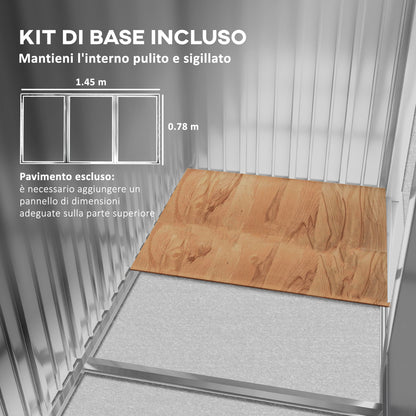 Steel Base Garden Shed with 2 Adjustable Shelves, Tool Storage Shed with Roof and Lockable Door, 161x95x163/181cm, Grey