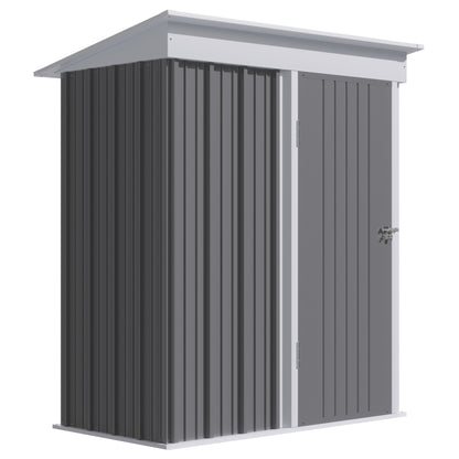 Steel Base Garden Shed with 2 Adjustable Shelves, Tool Storage Shed with Roof and Lockable Door, 161x95x163/181cm, Grey