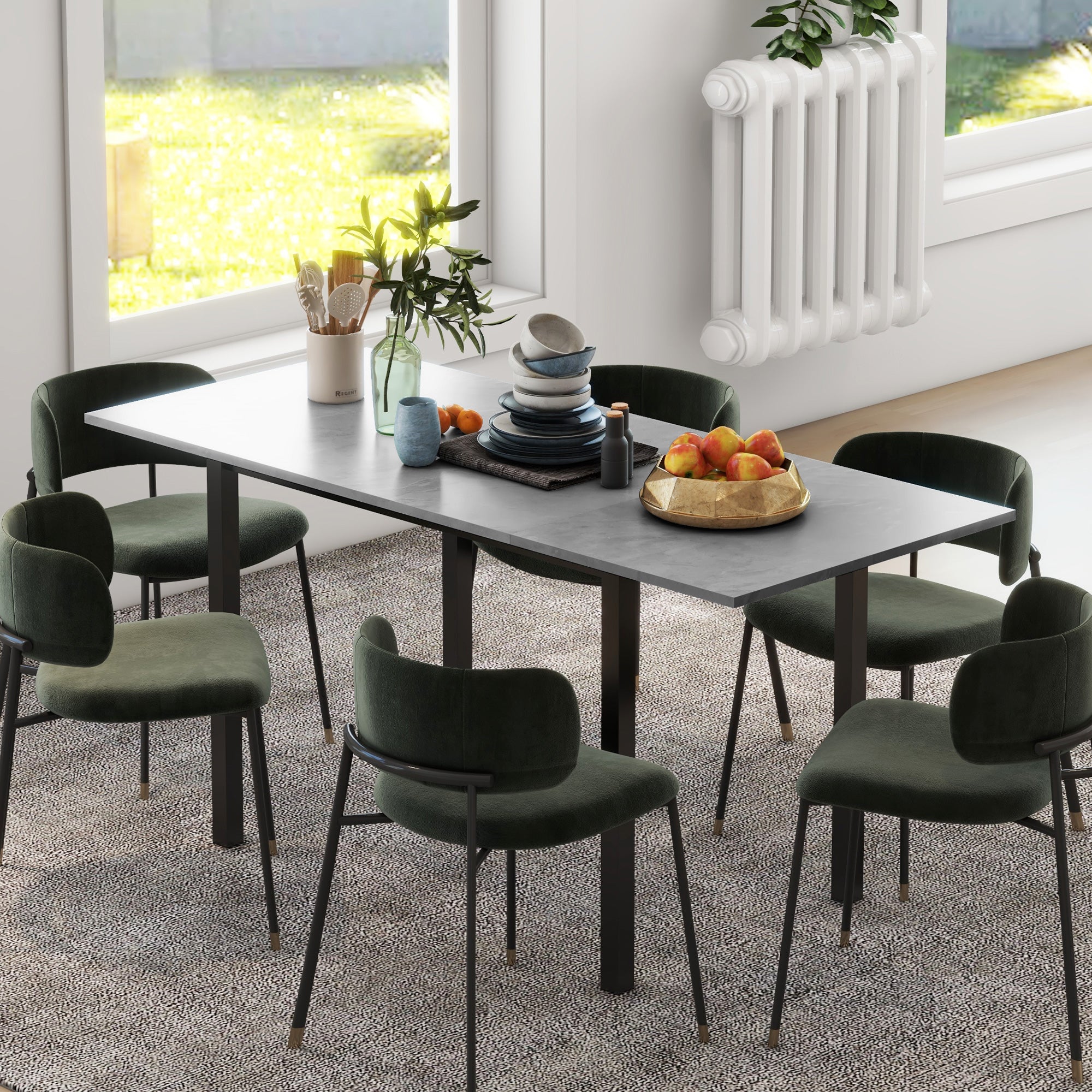 Expandable Dining Table, Kitchen Table for 6 People, Living Room Table for Dining Room, Kitchen, Steel, Dark Grey, 110-160 x 70 x 76 cm