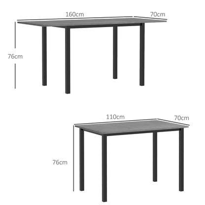 Expandable Dining Table, Kitchen Table for 6 People, Living Room Table for Dining Room, Kitchen, Steel, Dark Grey, 110-160 x 70 x 76 cm