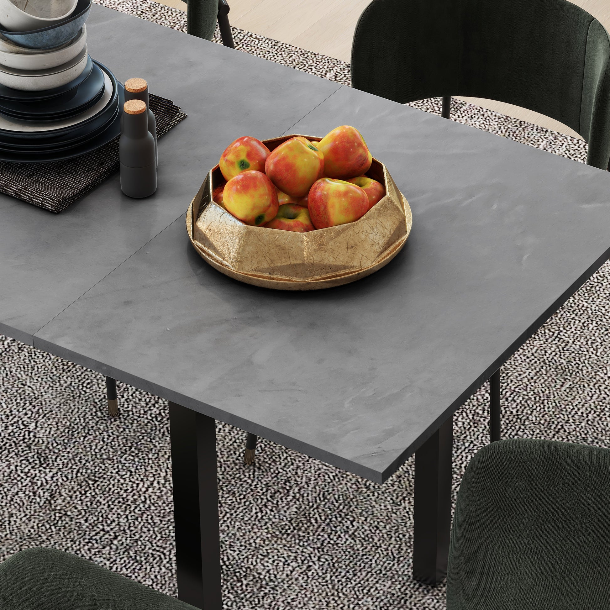Expandable Dining Table, Kitchen Table for 6 People, Living Room Table for Dining Room, Kitchen, Steel, Dark Grey, 110-160 x 70 x 76 cm
