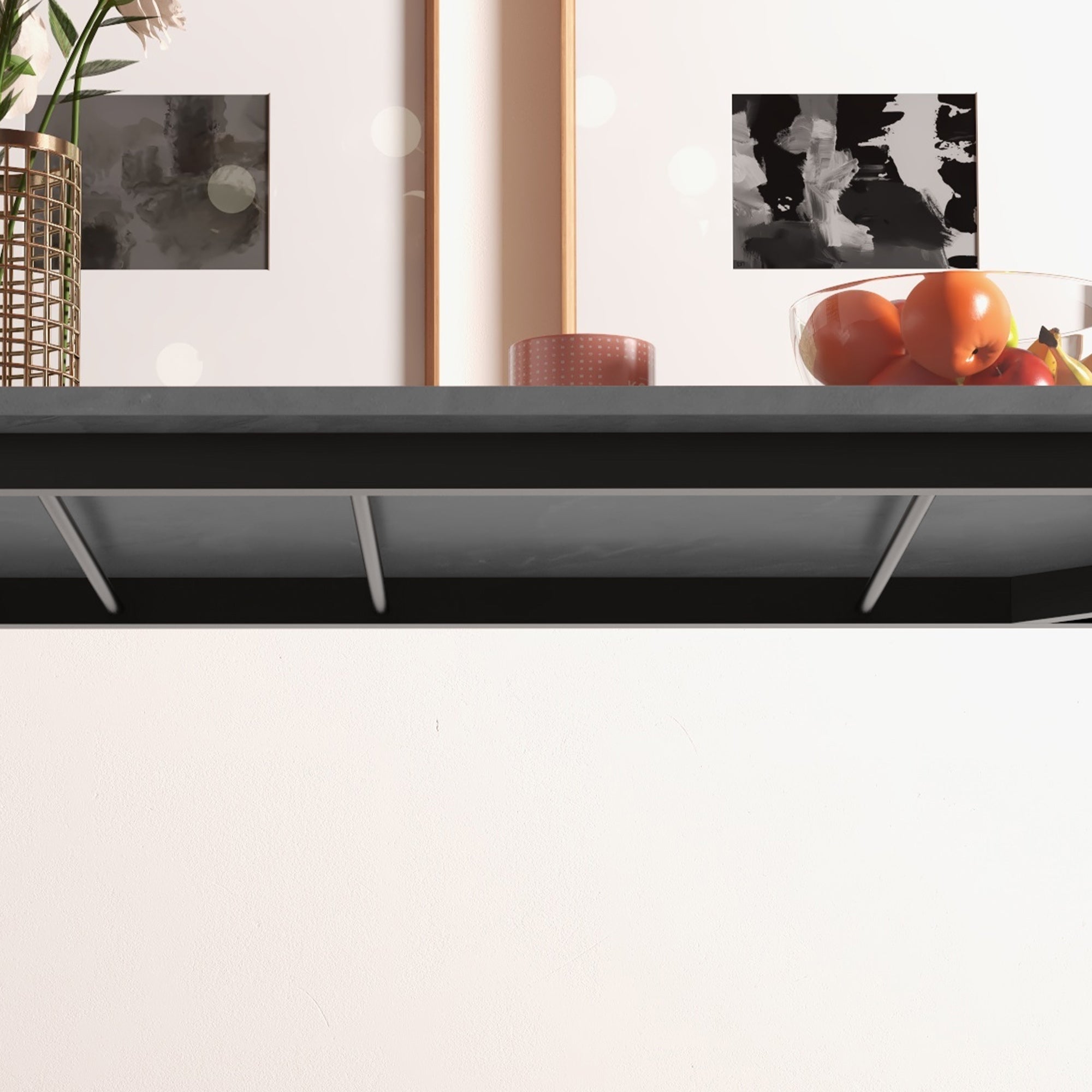 Expandable Dining Table, Kitchen Table for 6 People, Living Room Table for Dining Room, Kitchen, Steel, Dark Grey, 110-160 x 70 x 76 cm