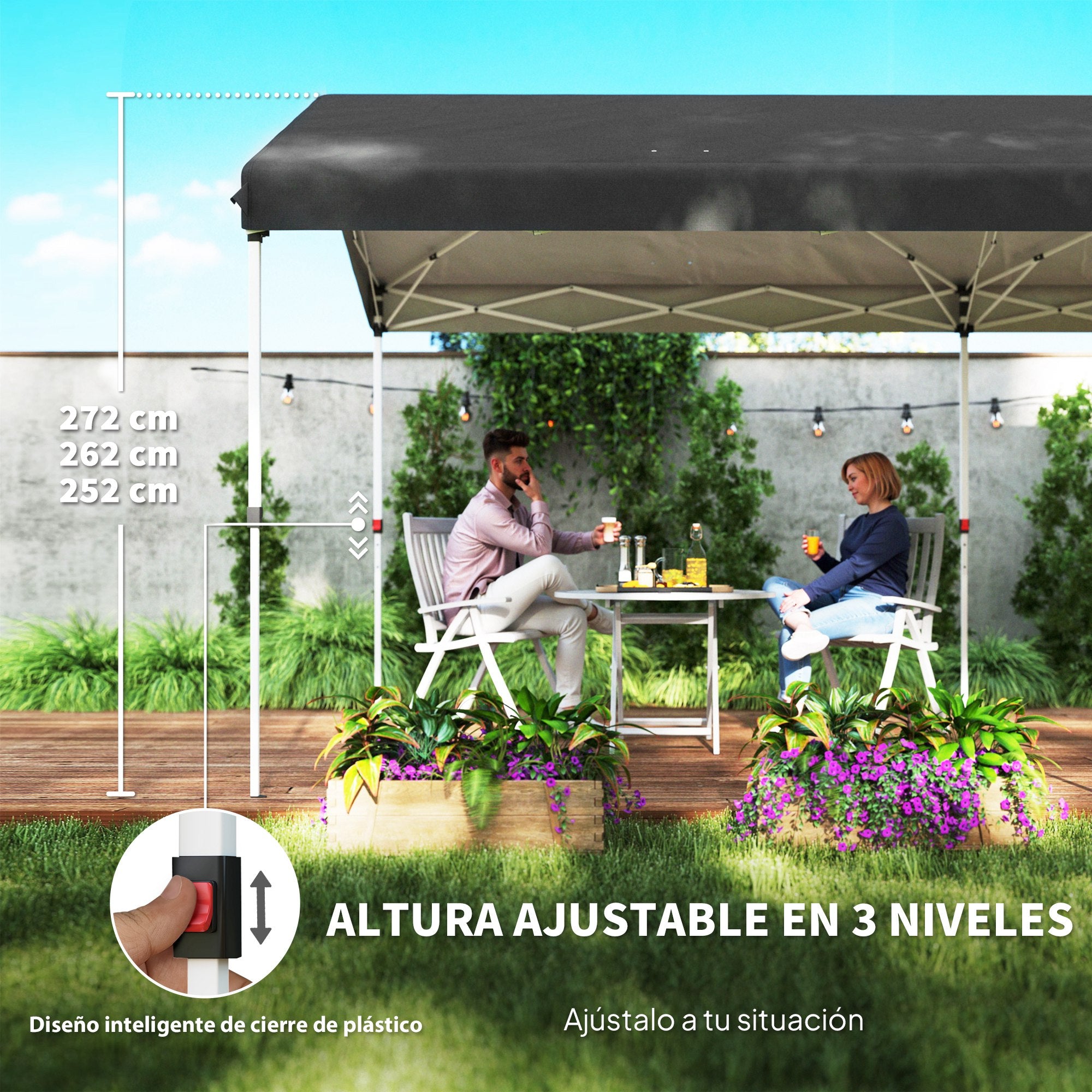 Foldable Gazebo 6x3 m Garden Canopy with 3-Level Adjustable Height UV50+ Protection Waterproof and Transport Bag Outdoor Gazebo Dark Gray