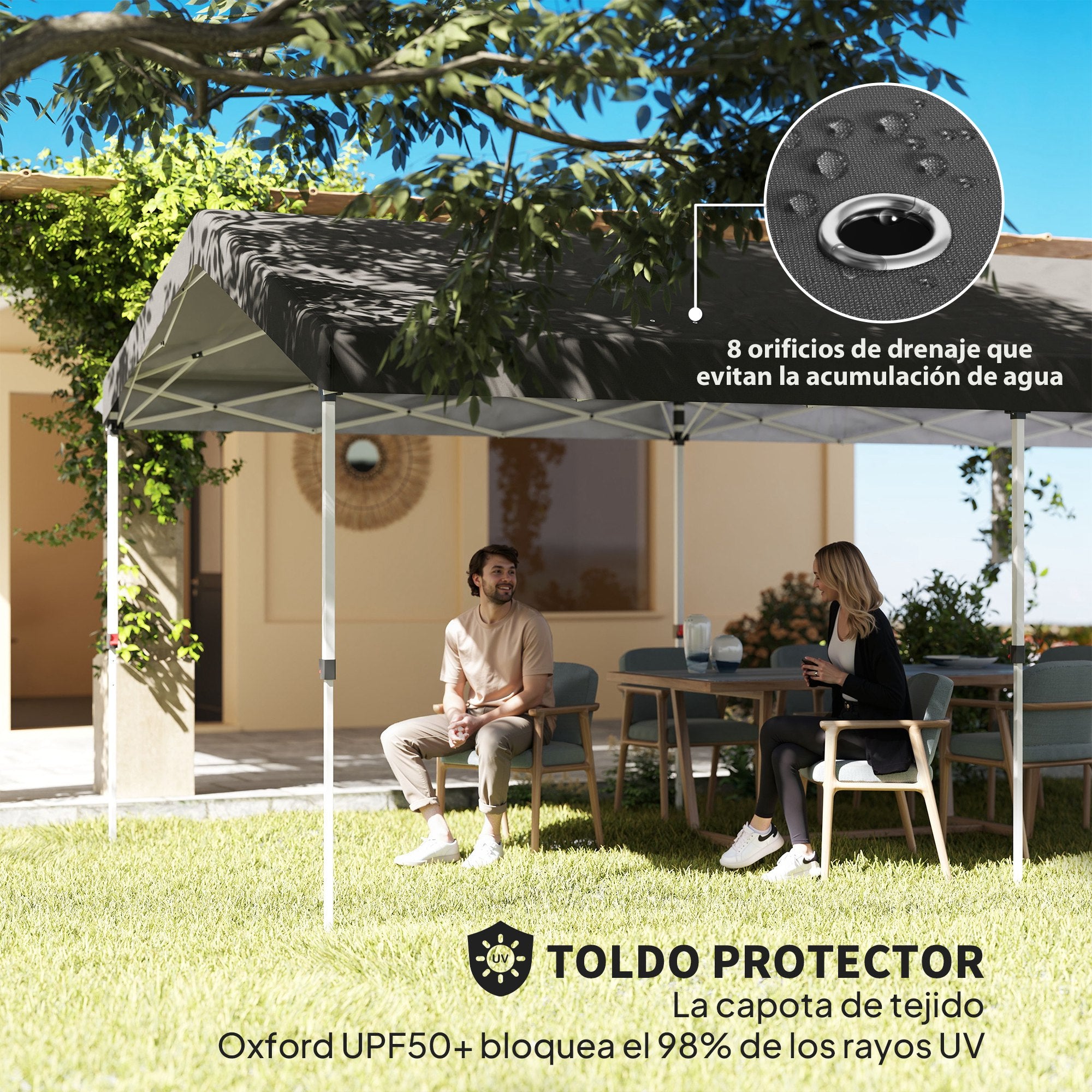 Foldable Gazebo 6x3 m Garden Canopy with 3-Level Adjustable Height UV50+ Protection Waterproof and Transport Bag Outdoor Gazebo Dark Gray