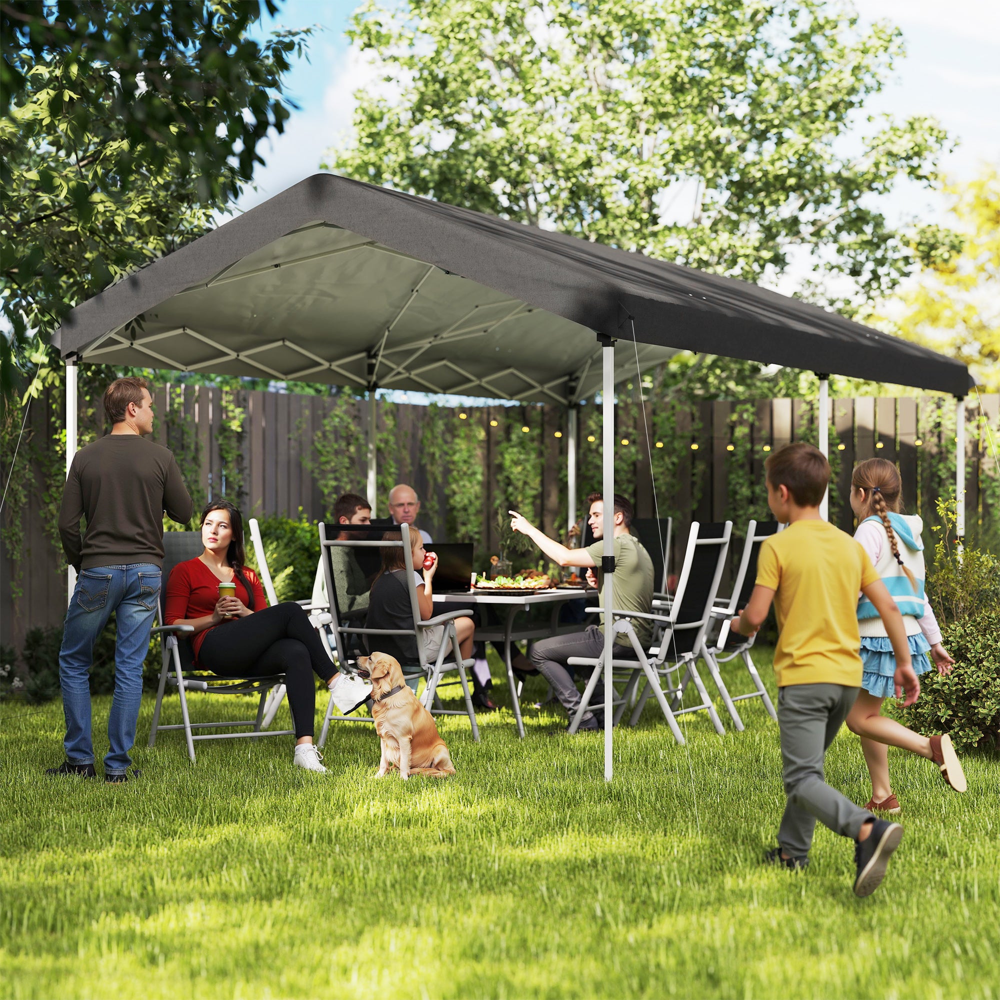 Foldable Gazebo 6x3 m Garden Canopy with 3-Level Adjustable Height UV50+ Protection Waterproof and Transport Bag Outdoor Gazebo Dark Gray