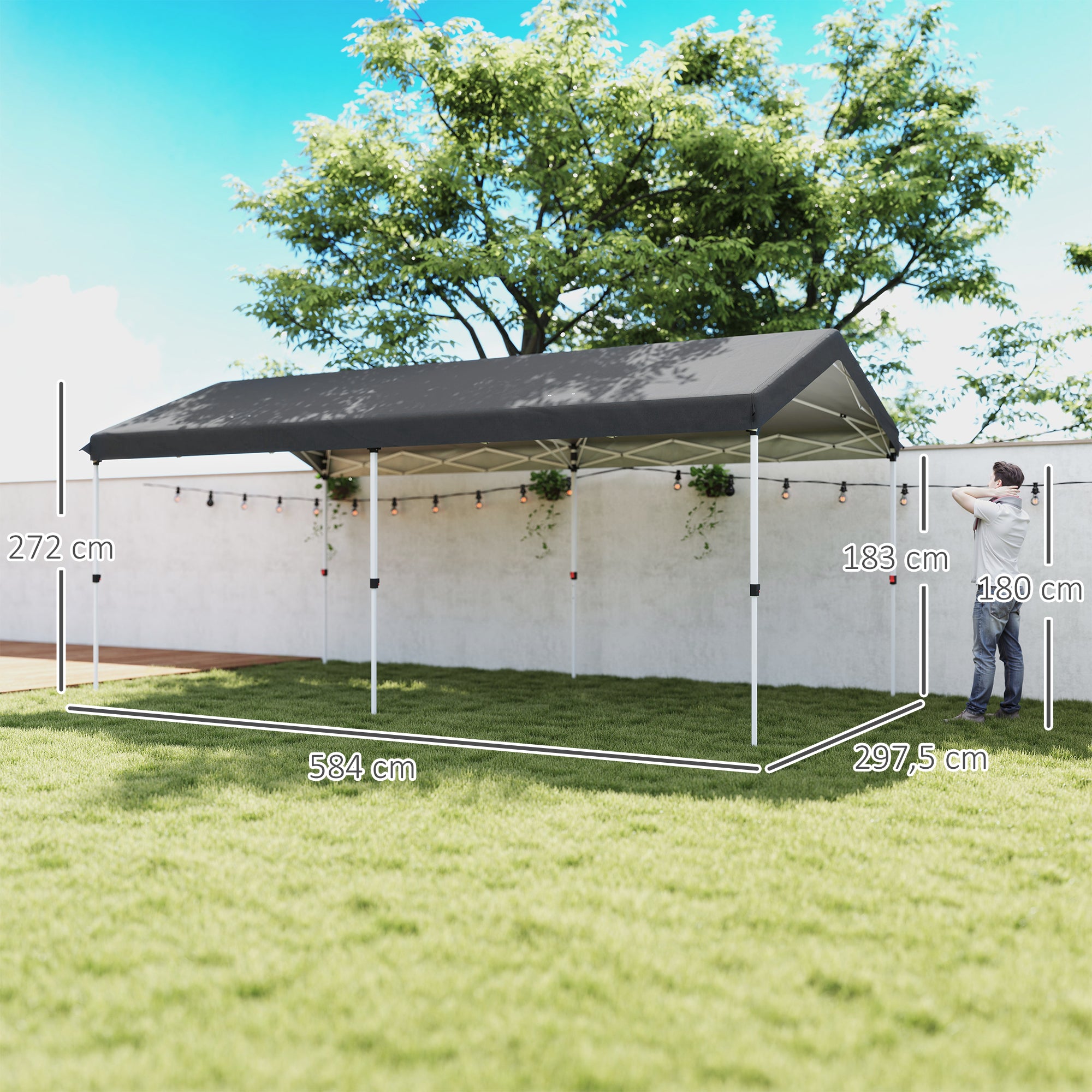 Foldable Gazebo 6x3 m Garden Canopy with 3-Level Adjustable Height UV50+ Protection Waterproof and Transport Bag Outdoor Gazebo Dark Gray