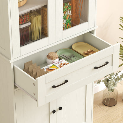 Kitchen Pantry Cabinet, Storage Cupboard with 2 Acrylic Doors, Large Drawer & Adjustable Shelves for Dining Room, 76 x 40 x 182.5 cm (29.9 x 15.7 x 71.9 in), Cream