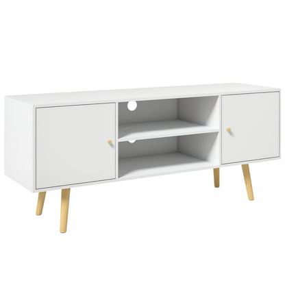 TV Stand Living Room TV Table with 2 Doors 2 Storage Shelves for TVs up to 55 Inches for Bedroom 120x34x50 cm White