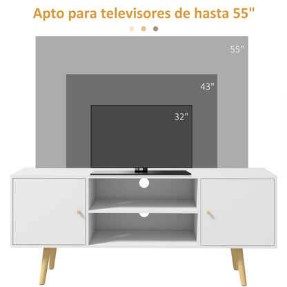 TV Stand Living Room TV Table with 2 Doors 2 Storage Shelves for TVs up to 55 Inches for Bedroom 120x34x50 cm White