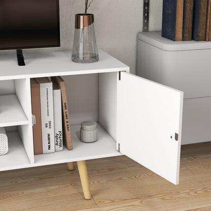 TV Stand Living Room TV Table with 2 Doors 2 Storage Shelves for TVs up to 55 Inches for Bedroom 120x34x50 cm White