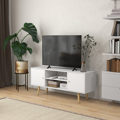 TV Stand Living Room TV Table with 2 Doors 2 Storage Shelves for TVs up to 55 Inches for Bedroom 120x34x50 cm White