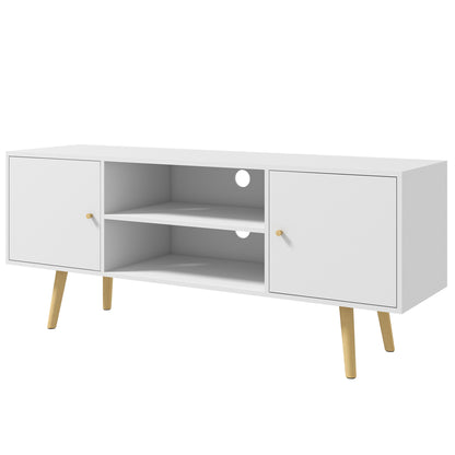 TV Stand Living Room TV Table with 2 Doors 2 Storage Shelves for TVs up to 55 Inches for Bedroom 120x34x50 cm White