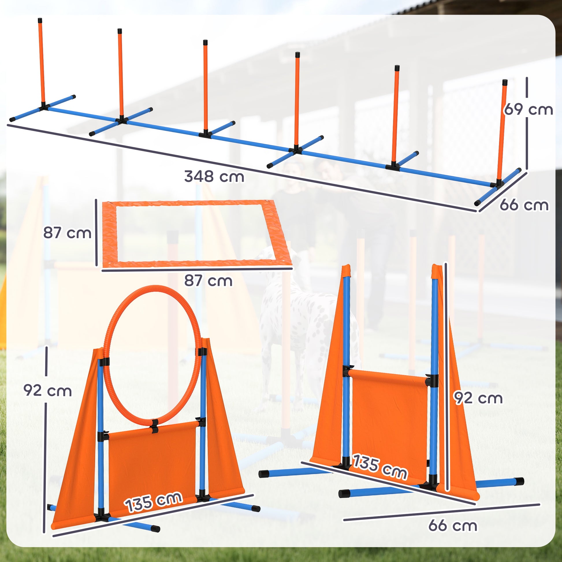 6-Piece Dog Agility Training Set Agility Kit for Dogs with Slalom Stakes Rest Area Fence Jump Ring and Balls Orange
