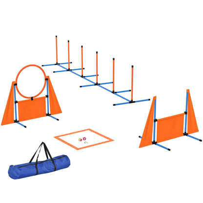 6-Piece Dog Agility Training Set Agility Kit for Dogs with Slalom Stakes Rest Area Fence Jump Ring and Balls Orange