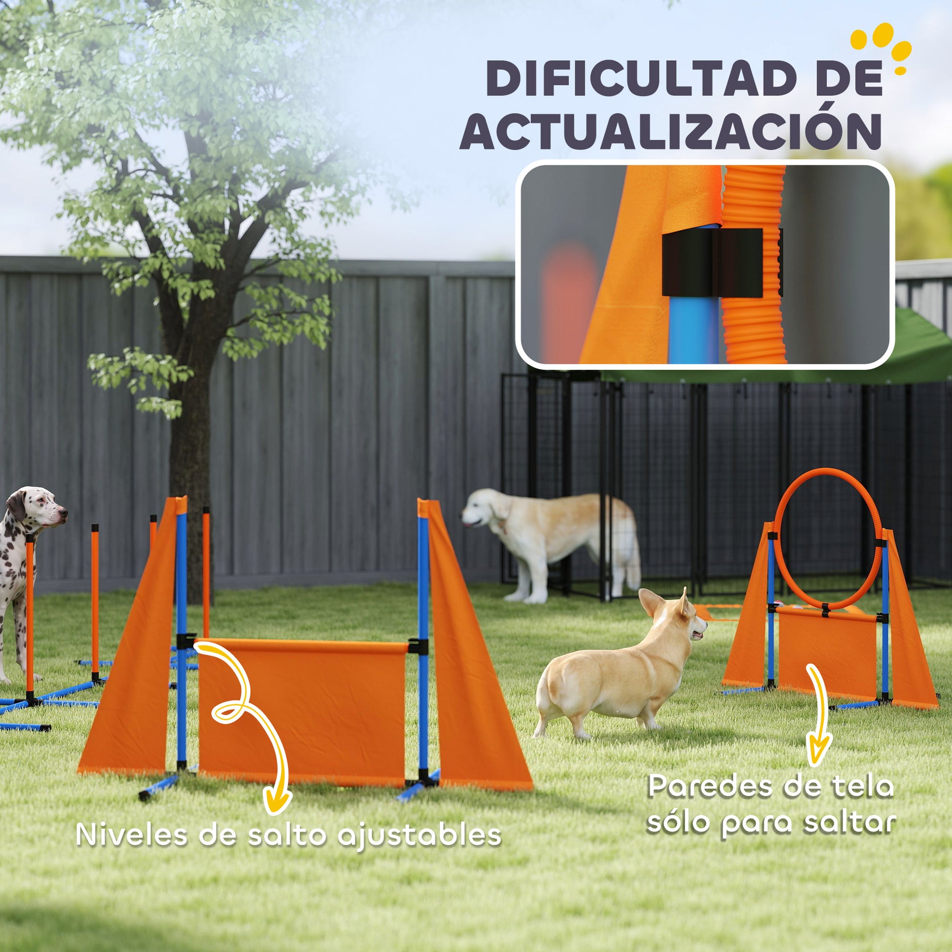 6-Piece Dog Agility Training Set Agility Kit for Dogs with Slalom Stakes Rest Area Fence Jump Ring and Balls Orange