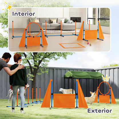 6-Piece Dog Agility Training Set Agility Kit for Dogs with Slalom Stakes Rest Area Fence Jump Ring and Balls Orange