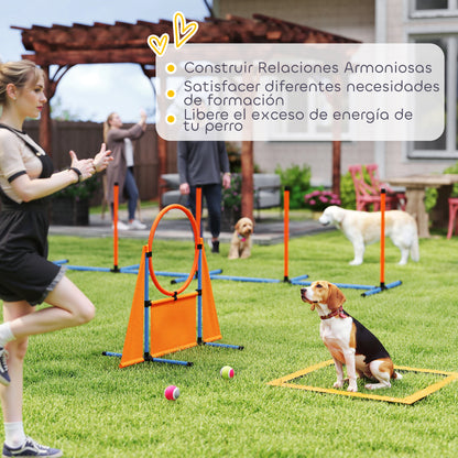 6-Piece Dog Agility Training Set Agility Kit for Dogs with Slalom Stakes Rest Area Fence Jump Ring and Balls Orange