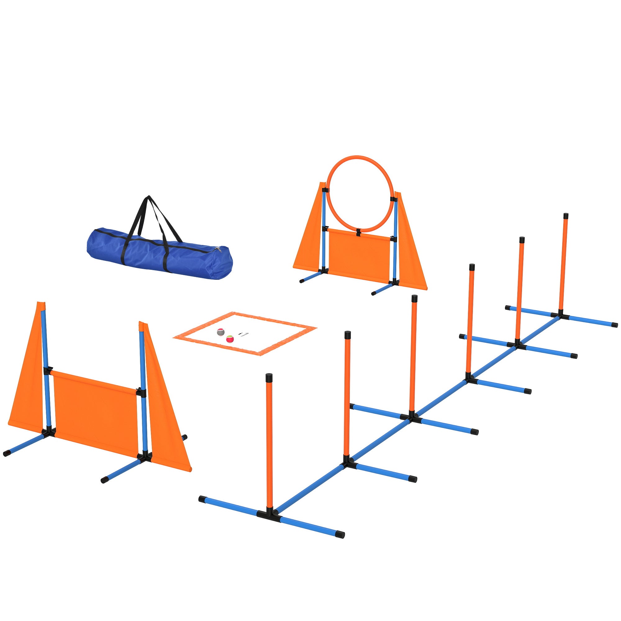 6-Piece Dog Agility Training Set Agility Kit for Dogs with Slalom Stakes Rest Area Fence Jump Ring and Balls Orange
