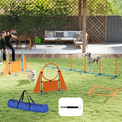 6-Piece Dog Agility Training Set Agility Kit for Dogs with Slalom Stakes Rest Area Fence Jump Ring and Balls Orange