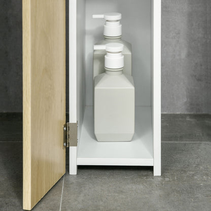 Bathroom Column with 2 Shelves and 2 Cabinets, Tall Bathroom Cabinet Space Saver in MDF, 15.2x29.8x118cm, Natural Wood