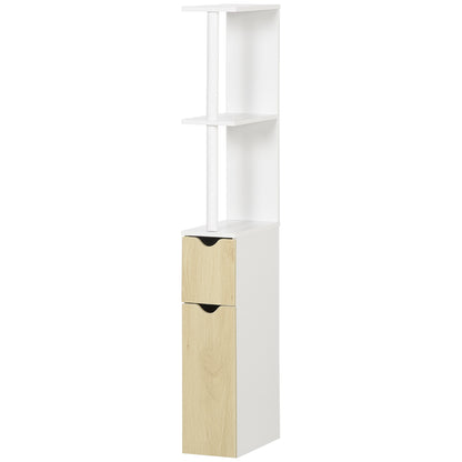 Bathroom Column with 2 Shelves and 2 Cabinets, Tall Bathroom Cabinet Space Saver in MDF, 15.2x29.8x118cm, Natural Wood