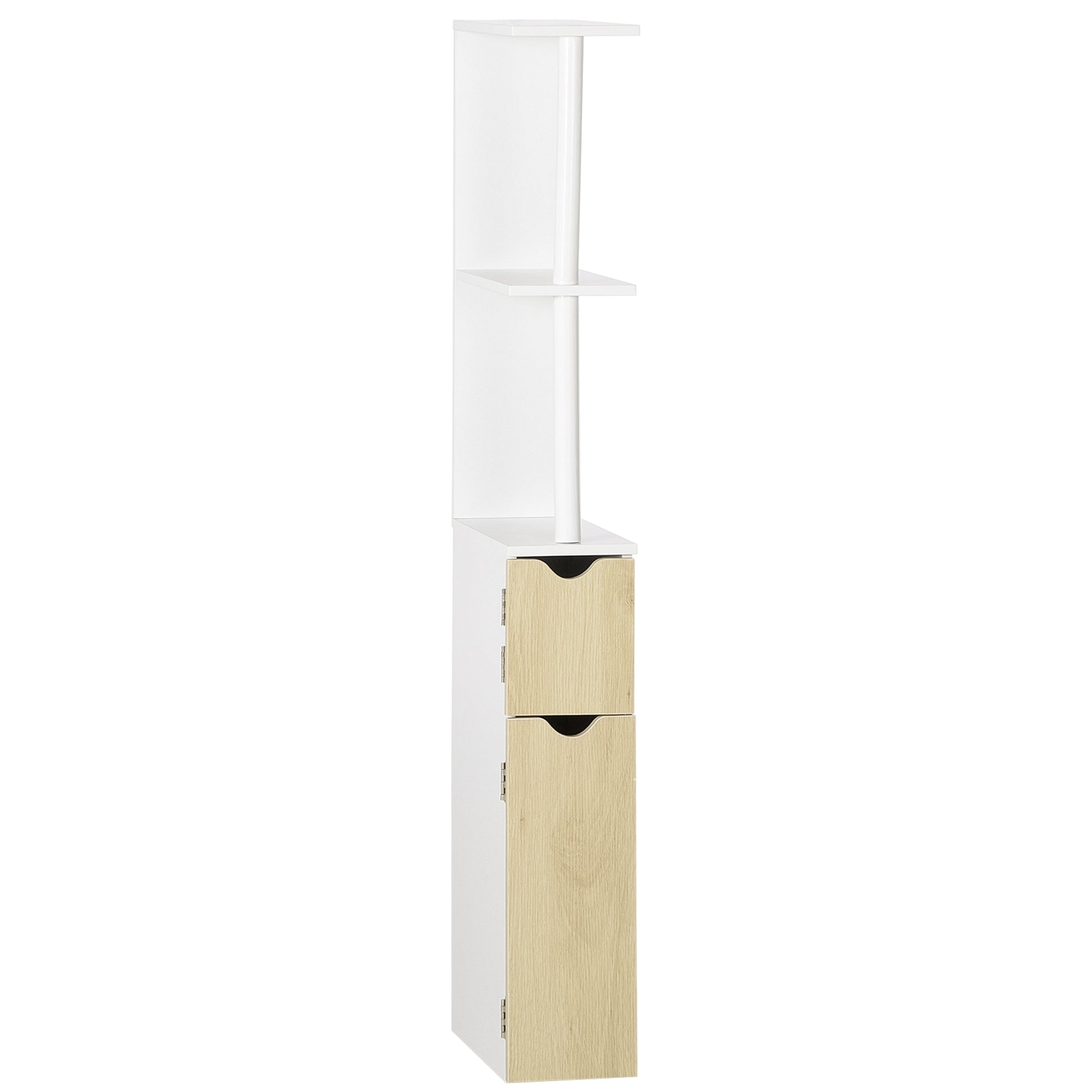 Bathroom Column with 2 Shelves and 2 Cabinets, Tall Bathroom Cabinet Space Saver in MDF, 15.2x29.8x118cm, Natural Wood