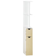 Bathroom Column with 2 Shelves and 2 Cabinets, Tall Bathroom Cabinet Space Saver in MDF, 15.2x29.8x118cm, Natural Wood