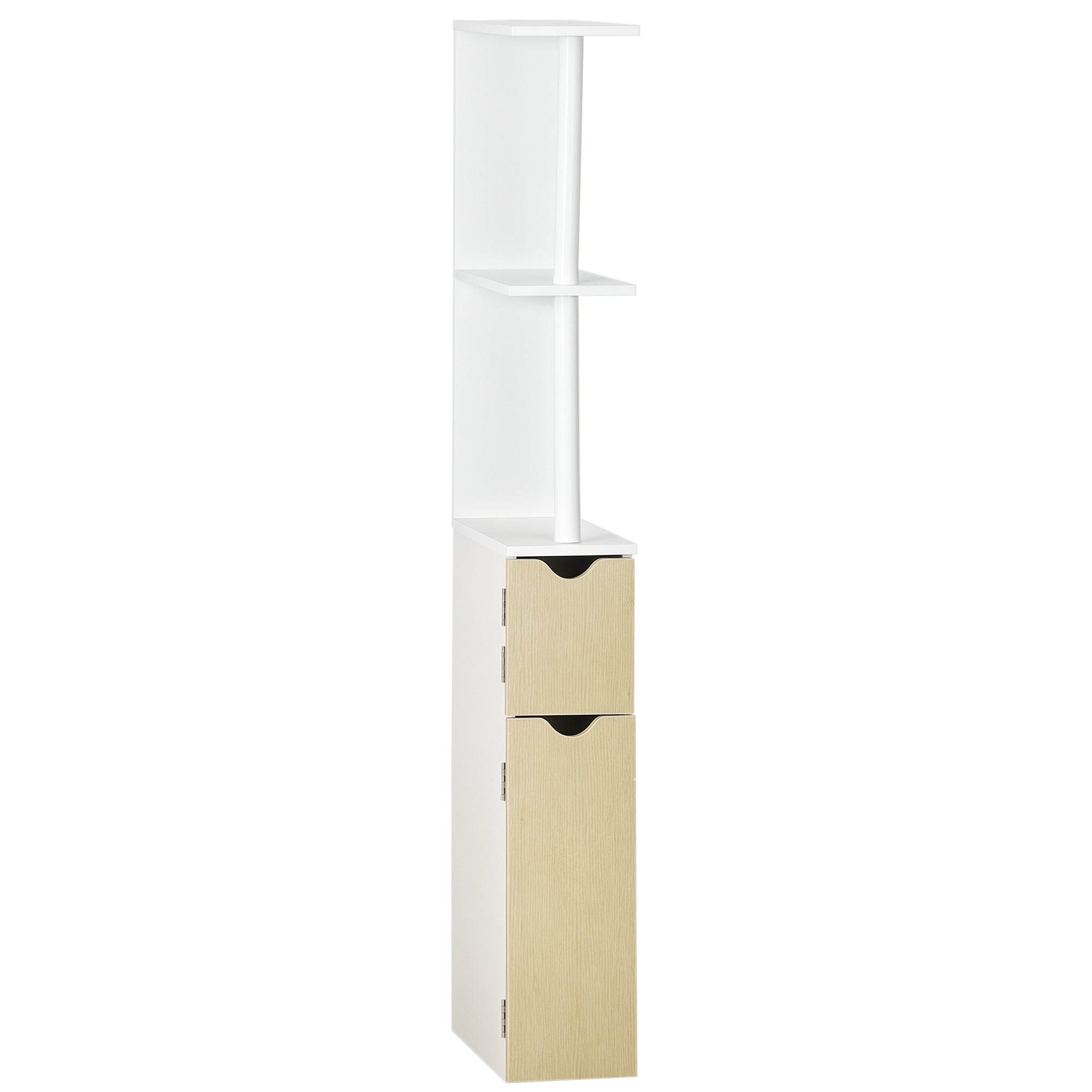 Bathroom Column with 2 Shelves and 2 Cabinets, Tall Bathroom Cabinet Space Saver in MDF, 15.2x29.8x118cm, Natural Wood