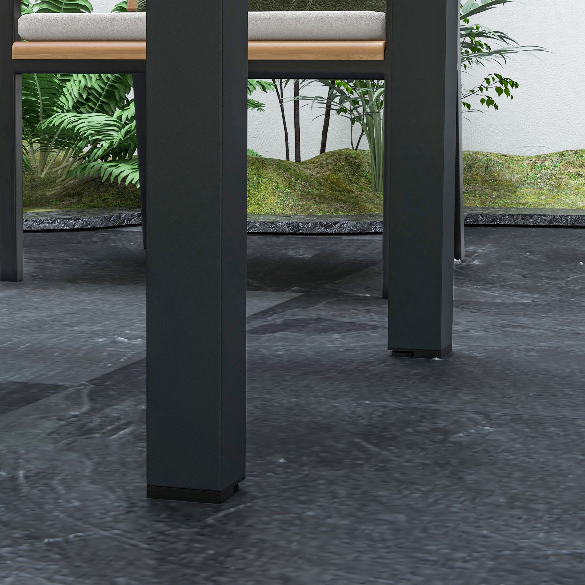 Large Size Extendable Garden Table unfolded dimensions 160L x 80W x 75H cm Dark Gray Aluminum Tempered Glass Top Transparent