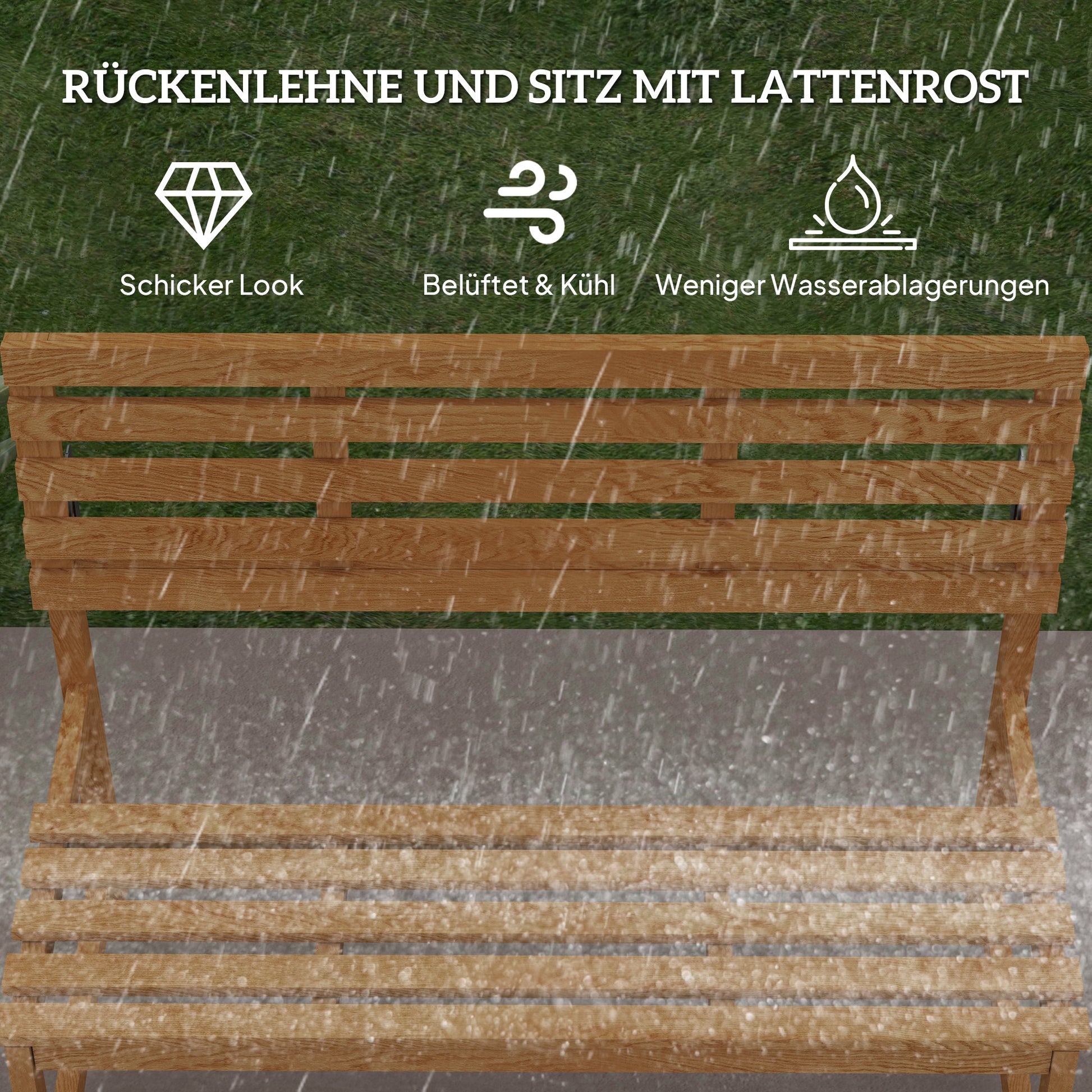 2-Seater Wooden Garden Bench, Weatherproof Bench, UV Resistant Garden Furniture with Convertible Backrests, Park Bench 240kg Load Capacity, Wooden Bench for Balcony Terrace, Garden, 110x61x89cm, Teak