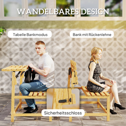 2-Seater Wooden Garden Bench, Weatherproof Bench, UV Resistant Garden Furniture with Convertible Backrests, Park Bench 240kg Load Capacity, Wooden Bench for Balcony Terrace, Garden, 110x61x89cm, Teak