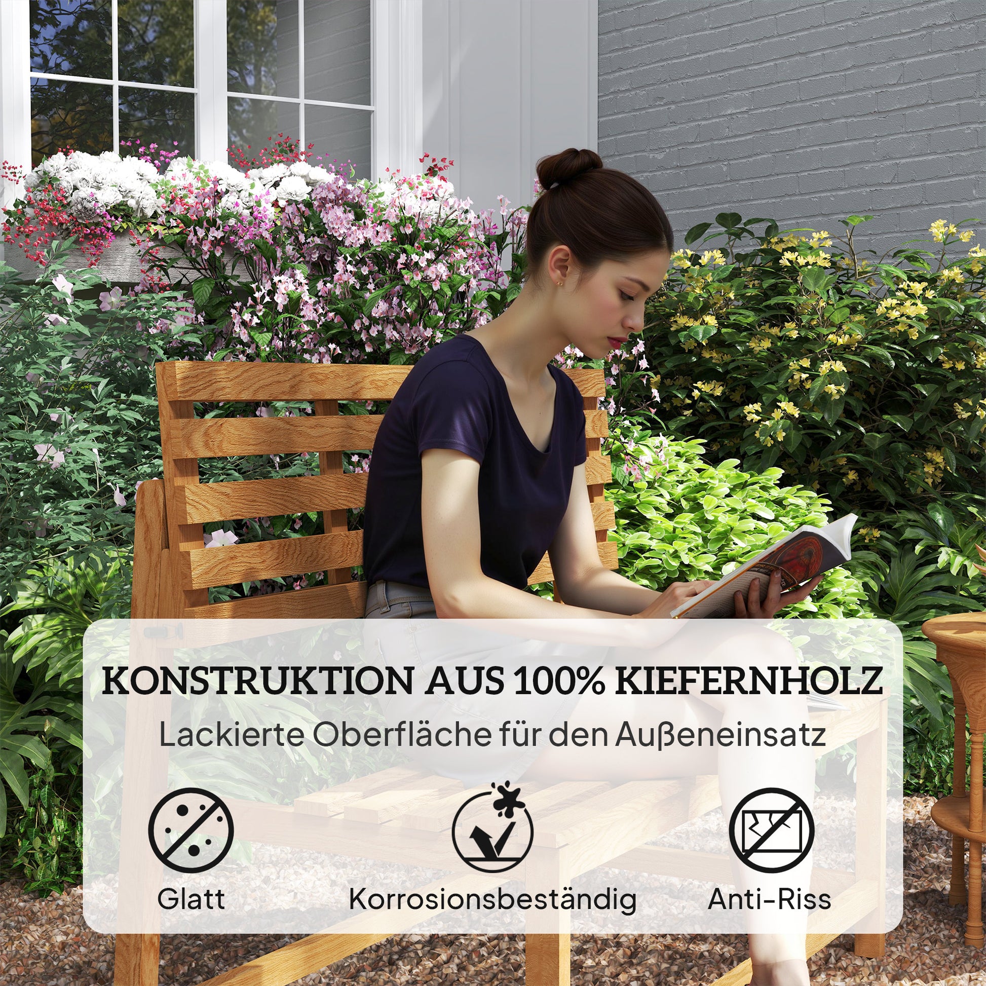 2-Seater Wooden Garden Bench, Weatherproof Bench, UV Resistant Garden Furniture with Convertible Backrests, Park Bench 240kg Load Capacity, Wooden Bench for Balcony Terrace, Garden, 110x61x89cm, Teak