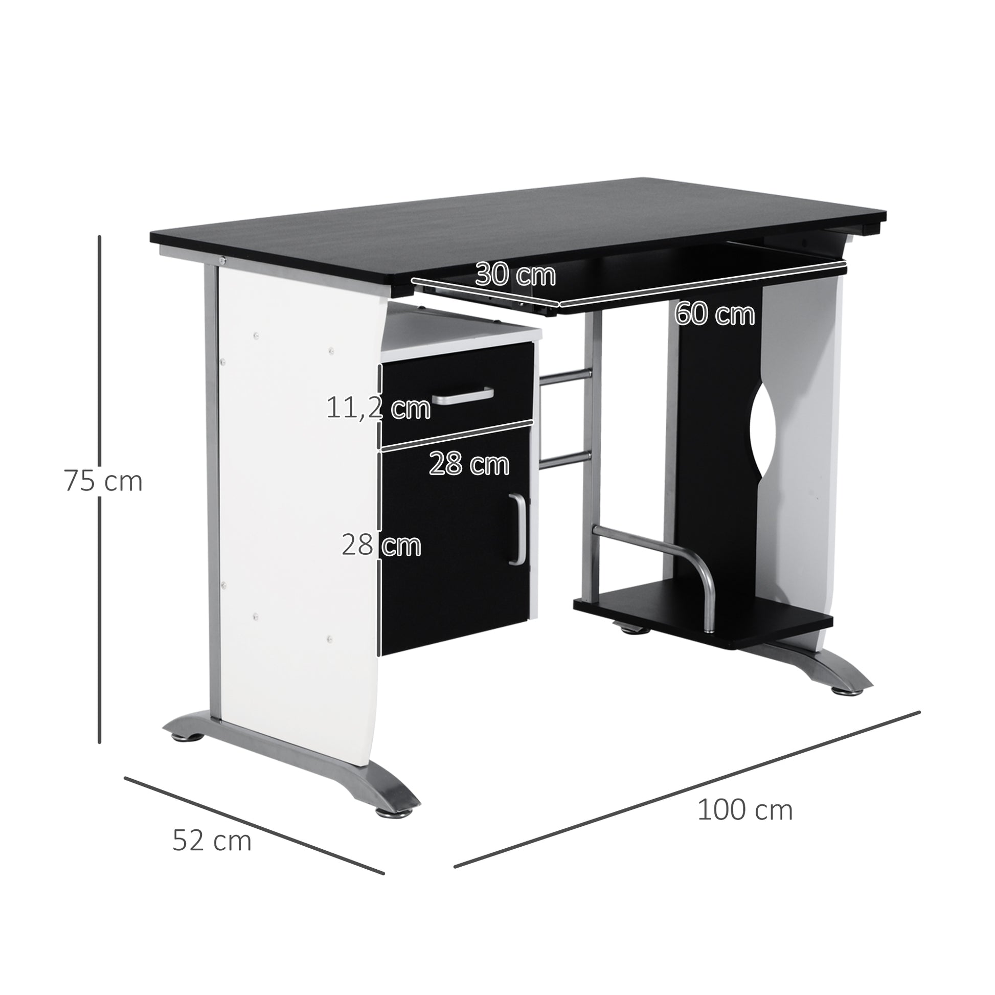 PC Computer Desk Office Desk 100x52x75cm Wood Furniture
