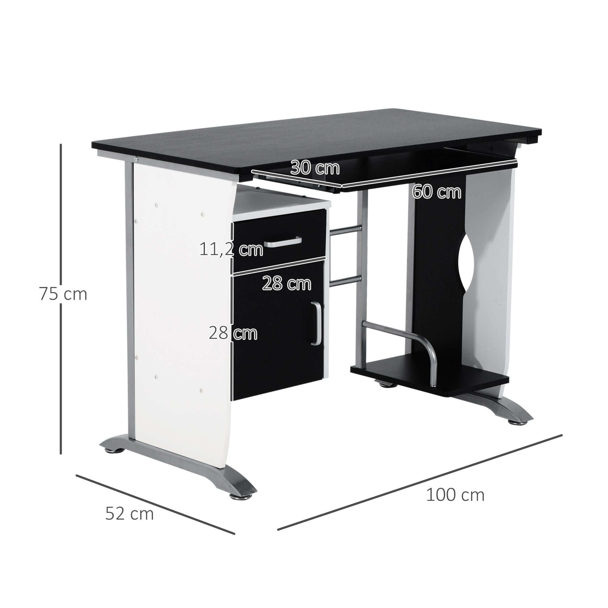 PC Computer Desk Office Desk 100x52x75cm Wood Furniture
