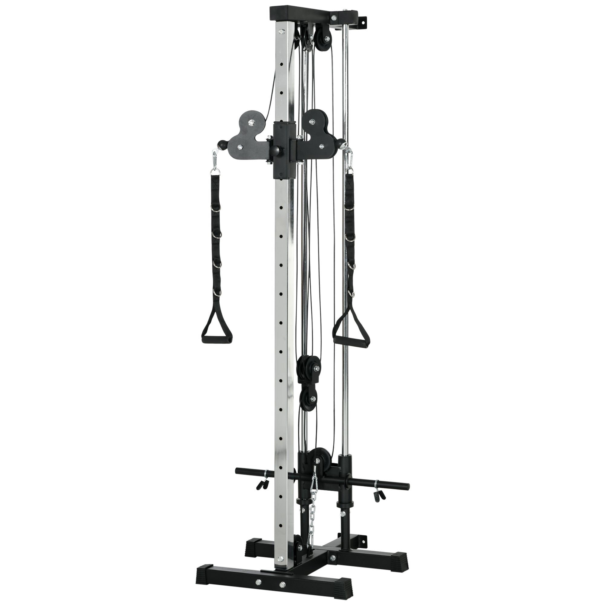 SPORTNOW Adjustable Height Power Station 25-165 cm with Dual Pulley Systems Adapters Multifunctional Training Device max. 120 kg, for Home Workout 62 x 60 x 200 cm Black