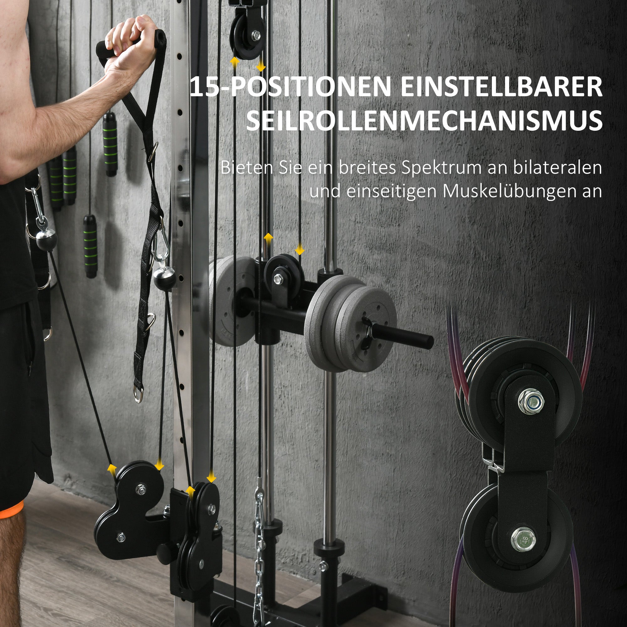 SPORTNOW Adjustable Height Power Station 25-165 cm with Dual Pulley Systems Adapters Multifunctional Training Device max. 120 kg, for Home Workout 62 x 60 x 200 cm Black