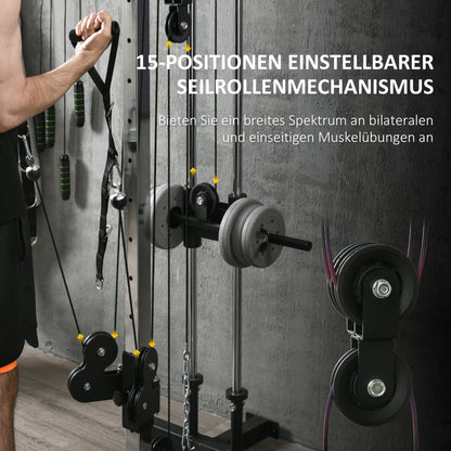 SPORTNOW Adjustable Height Power Station 25-165 cm with Dual Pulley Systems Adapters Multifunctional Training Device max. 120 kg, for Home Workout 62 x 60 x 200 cm Black