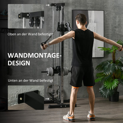 SPORTNOW Adjustable Height Power Station 25-165 cm with Dual Pulley Systems Adapters Multifunctional Training Device max. 120 kg, for Home Workout 62 x 60 x 200 cm Black