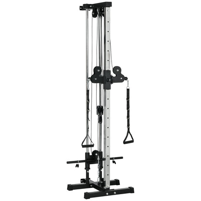 SPORTNOW Adjustable Height Power Station 25-165 cm with Dual Pulley Systems Adapters Multifunctional Training Device max. 120 kg, for Home Workout 62 x 60 x 200 cm Black