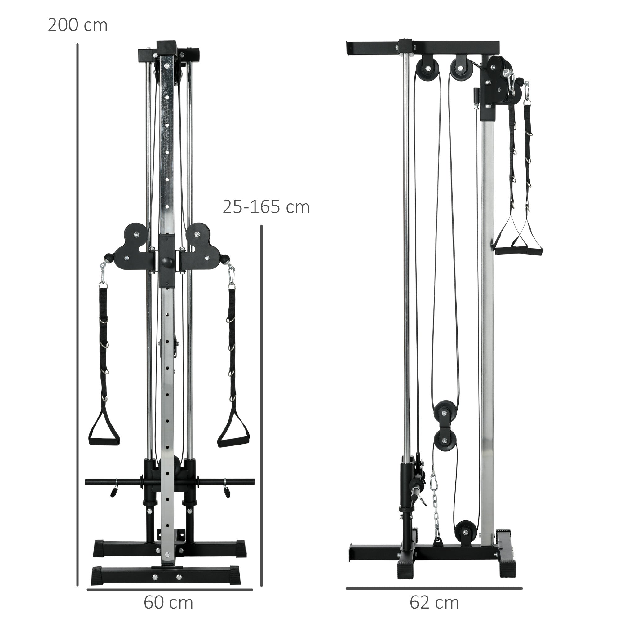 SPORTNOW Adjustable Height Power Station 25-165 cm with Dual Pulley Systems Adapters Multifunctional Training Device max. 120 kg, for Home Workout 62 x 60 x 200 cm Black
