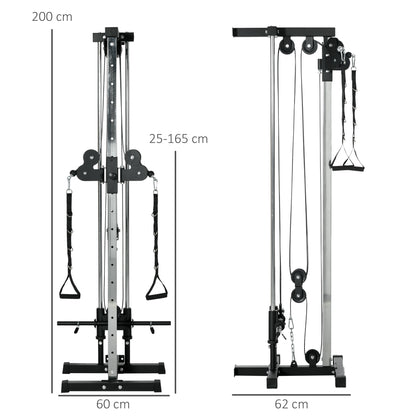 SPORTNOW Adjustable Height Power Station 25-165 cm with Dual Pulley Systems Adapters Multifunctional Training Device max. 120 kg, for Home Workout 62 x 60 x 200 cm Black