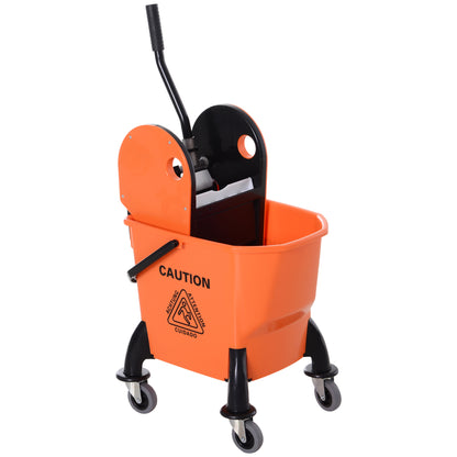 Cleaning Cart with Wringer 26 Liter Mop Bucket Mop Bucket with 4 Wheels Orange